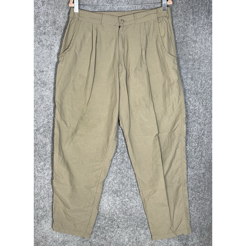 Rail Riders Double Pleated Nylon Baggy Pants Mens Size L Tan Pockets USA Made